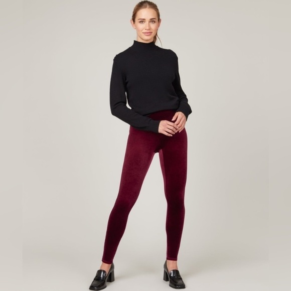 Spanx Velvet Leggings Rich Burgundy Size XL - Picture 1 of 15